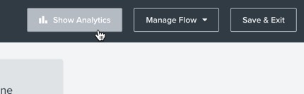 O botão Show Analytics encontra-se na parte superior do construtor de fluxo.