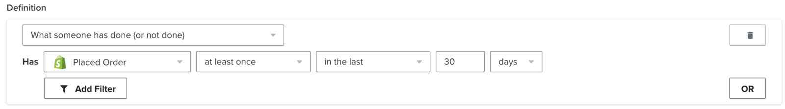 A segment with relative time conditions