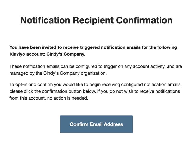 Example of an internal alert confirmation email with a 'Confirm Email Address' button.