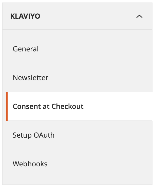 Opção Consent at Checkout (Consentimento no checkout) destacada na página Configuration (Configuração)