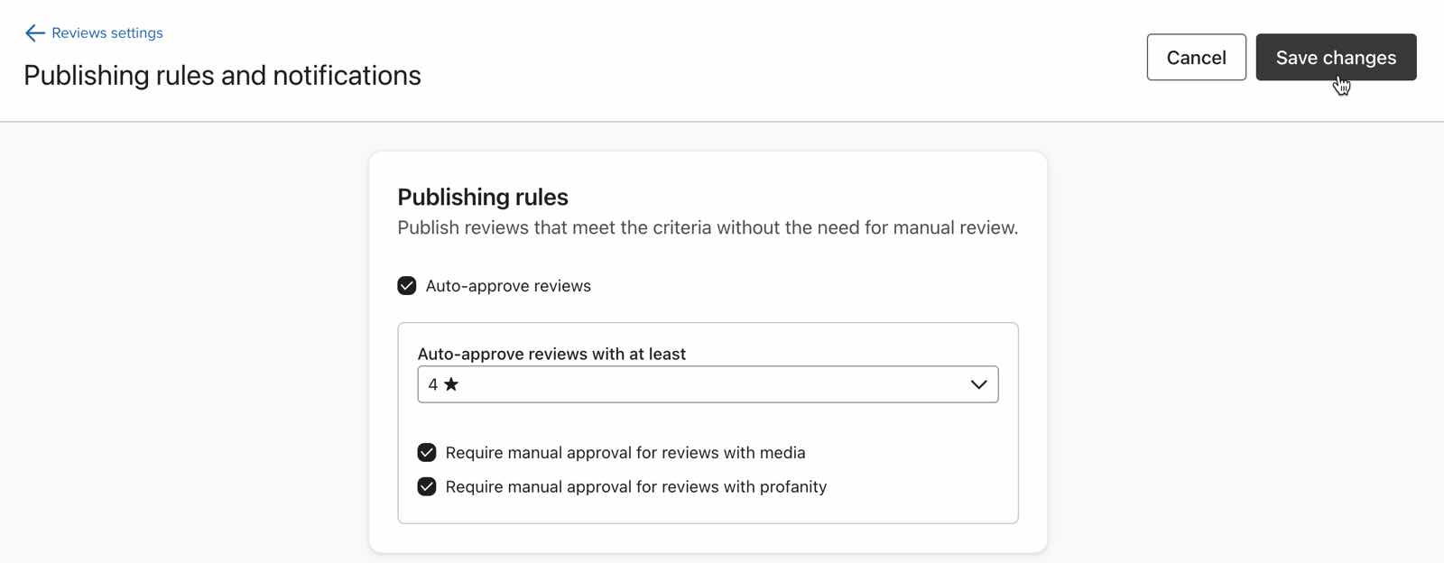 Publishing rules for reviews