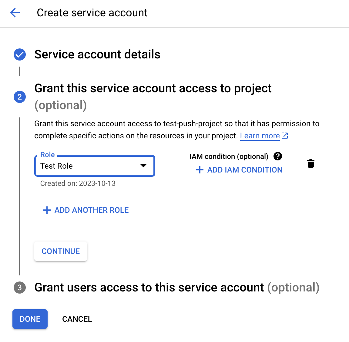 Adding a role to a new service account