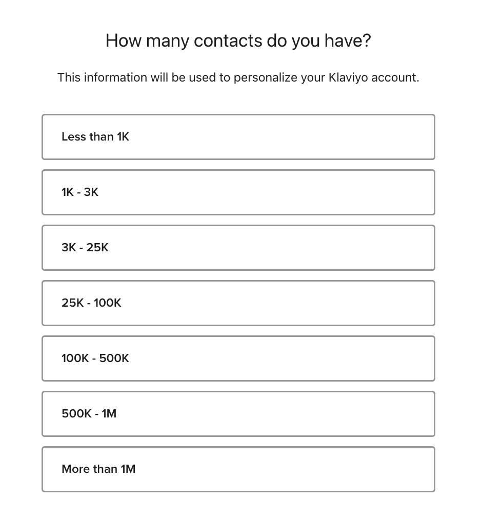 The Contact list page providing multiple options to choose from for your list size 