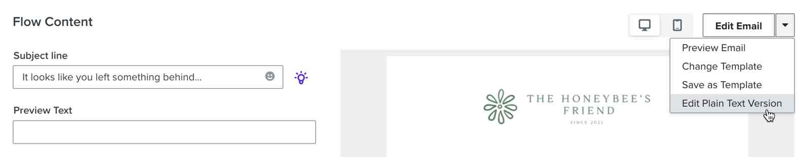 The option to edit the plain text version of a flow email