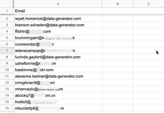 예제 이메일이 포함된 CSV