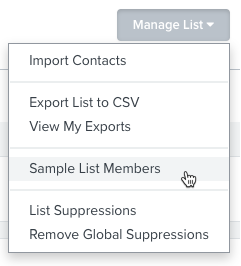 The Sample List Members option in Klaviyo