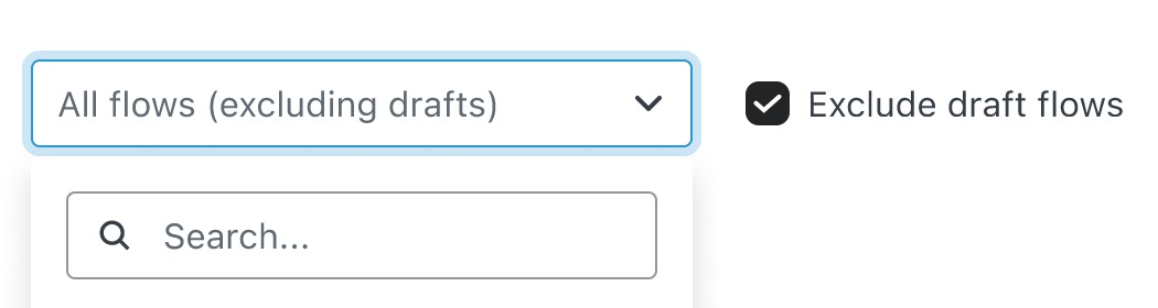 Exclude draft flows card checked next to All Flows dropdown