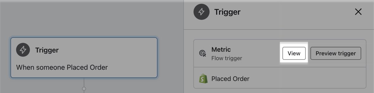 Left sidebar found when clicking on the flow trigger with Placed Order as the trigger.