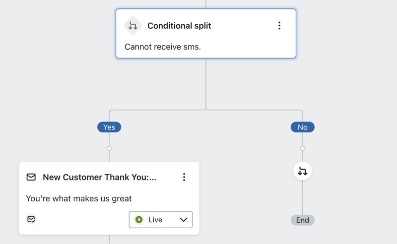 Adding a split before the first email to send SMS subscribers down a different path