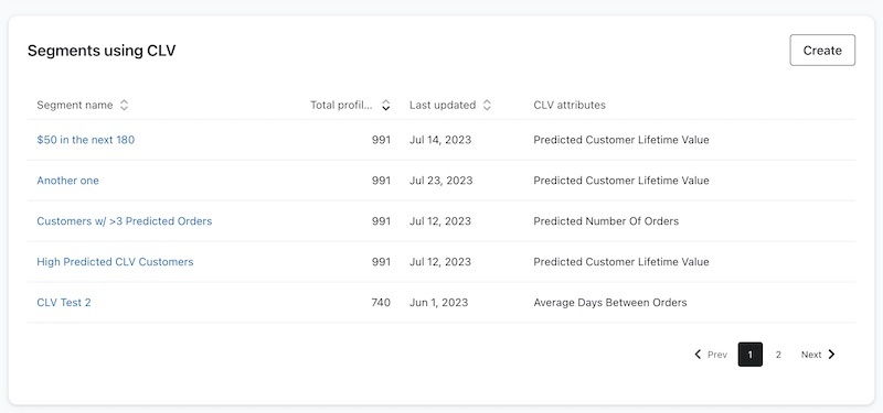 Exemples de segments utilisant la valeur vie client