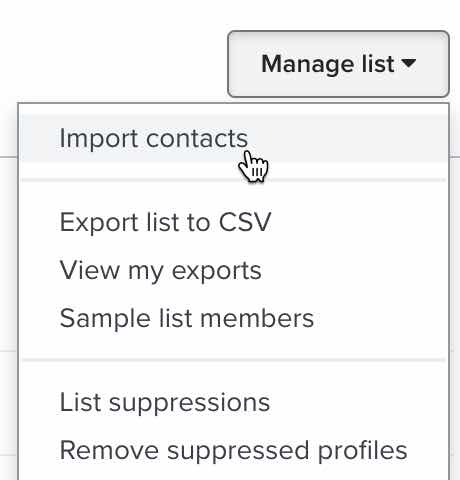 The import contacts button