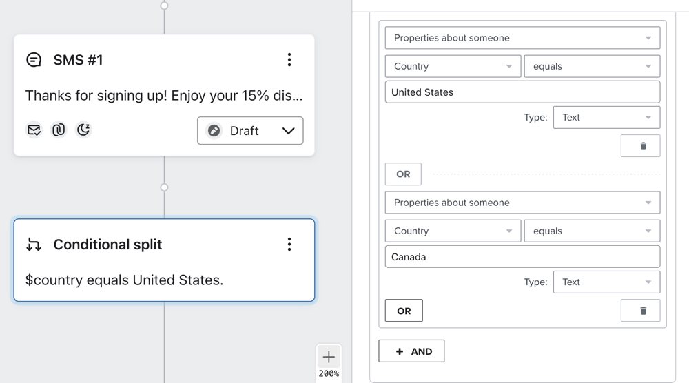 Showing the conditional split after the first SMS