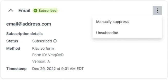 Suppress and unsubscribe option for subscribed profile