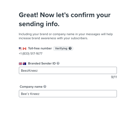 Modal to create a branded sender ID in Klaviyo