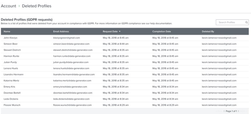 L'elenco dei profili eliminati è un documento permanente che attesta che la tua azienda ha rispettato le richieste di cancellazione