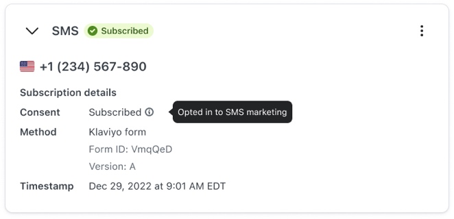 SMS channel expanded to show details