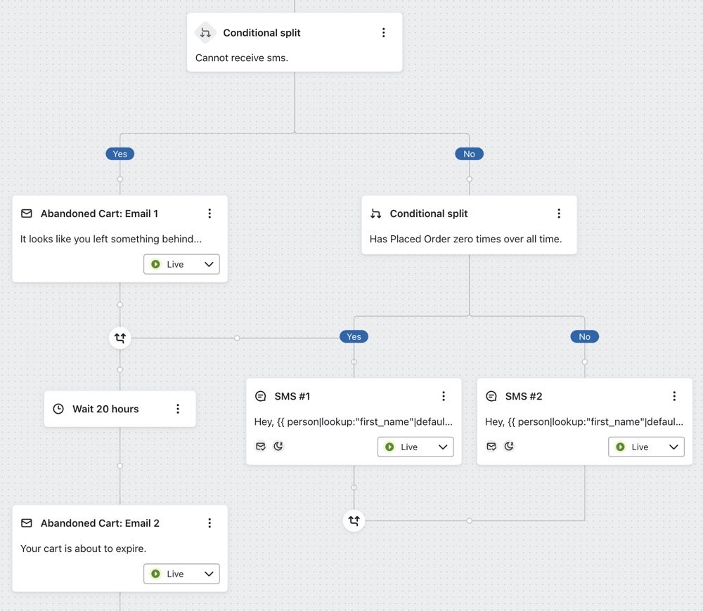 Using a conditional split to send different SMS message to new purchasers
  versus returning customers