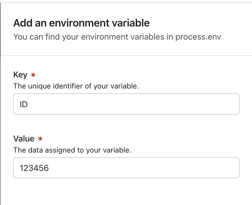 Key-value pairs set for environment variable 