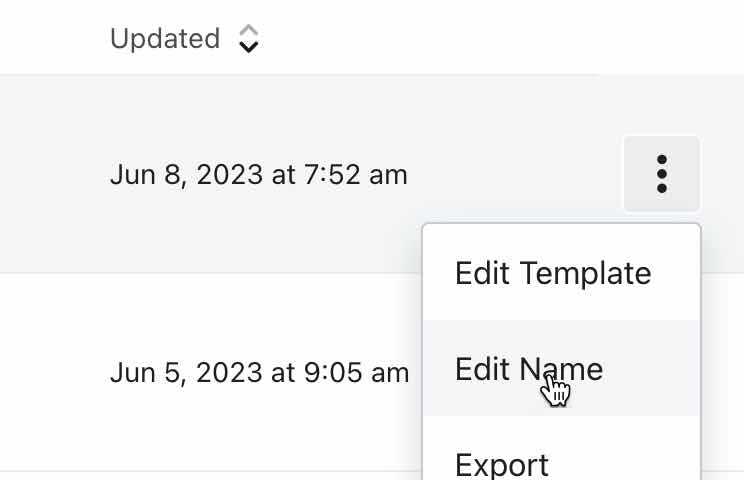 The Edit Name option for a template