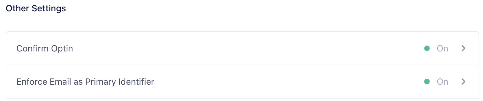 Klaviyo setup page in Segment Other Settings section with Confirm Optin set to On and Enforce Email as Primary Identifier set to On