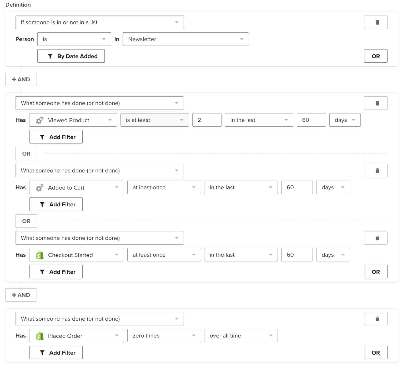 A segment of profiles who have interest in your products, but haven't yet purchased