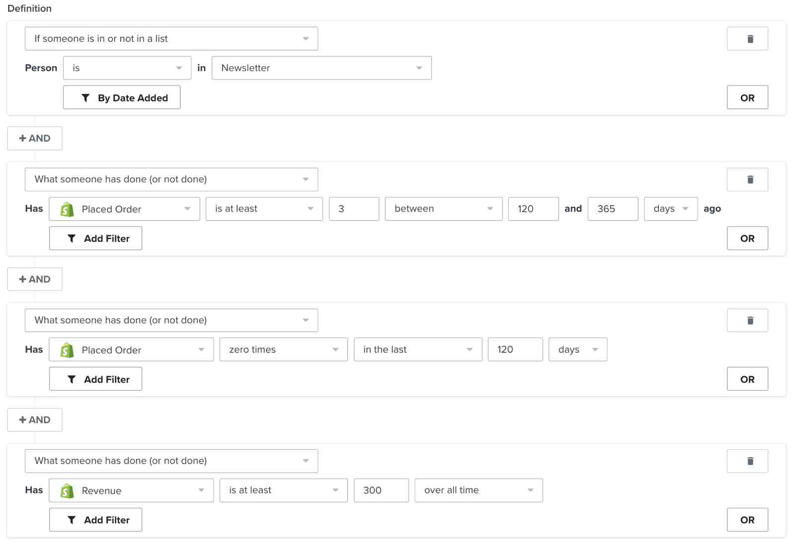 A segment of customers who have made a few larger purchases, but haven't bought anything in a while