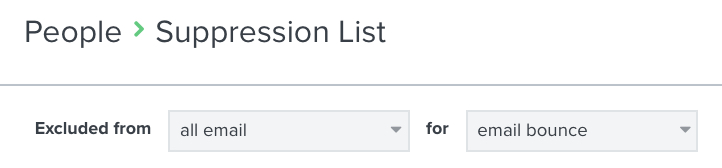 Klaviyo suppression list with filter for suppressions due to bounces