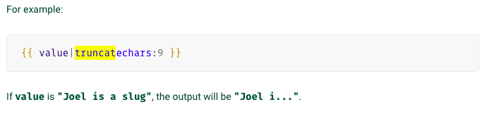 An example of the truncatechars Django filter