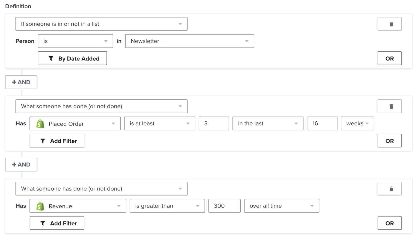 A segment of customers who made large purchases a few times