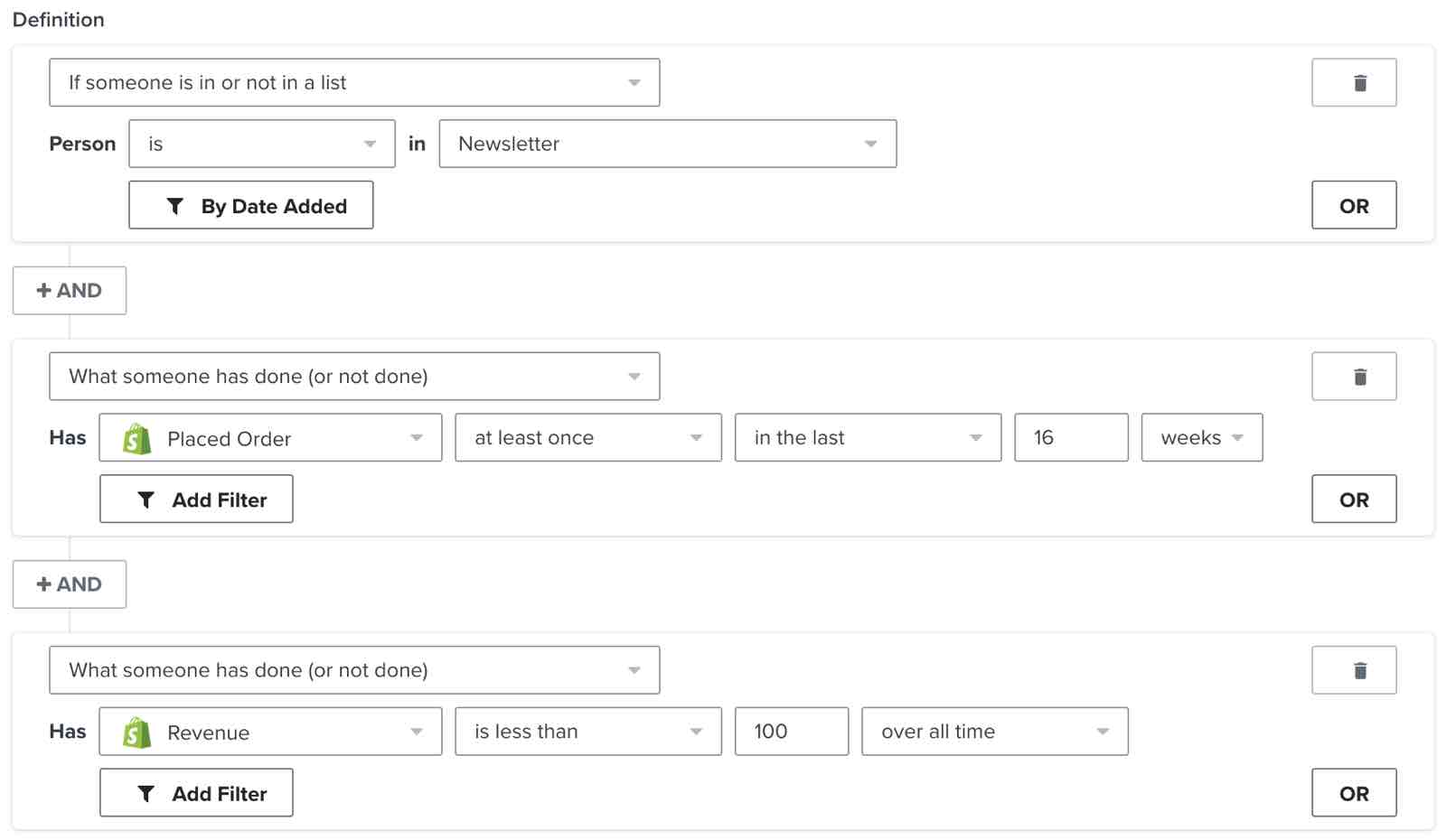 A segment of newer customers who have made small purchases