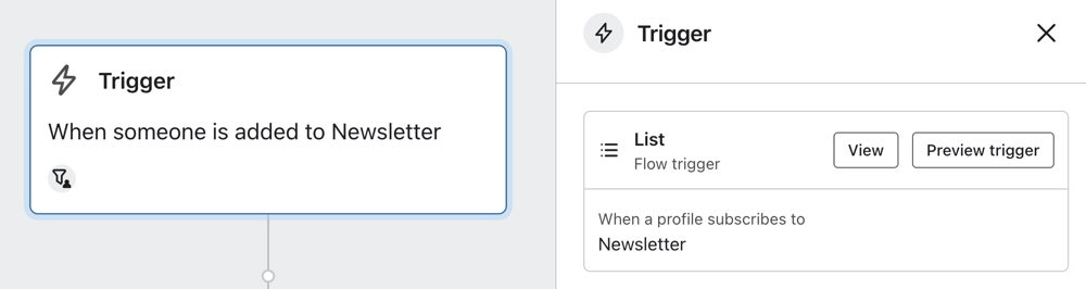 The details sidebar showing the list that triggers a flow.