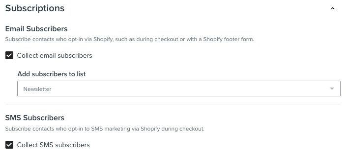 Página de configuración para la integración de Shopify.