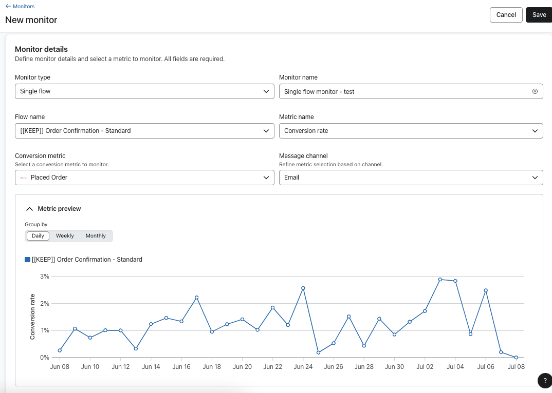 Paramètres du moniteur à configurer