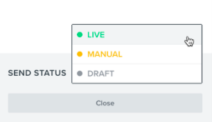 Lista de opções de status de envio, incluindo Live, Manual e Draft