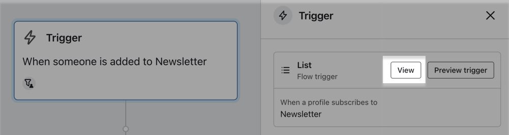 Sidebar of the flow builder showing the list that triggers the flow.