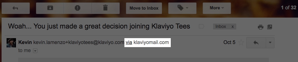 Esempio di e-mail con dominio klaviyomail.com prima dell'aggiornamento