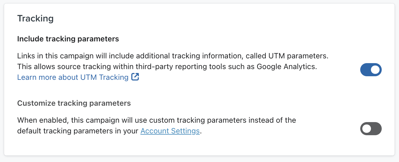 UTM tracking is toggled on in Klaviyo's campaign builder