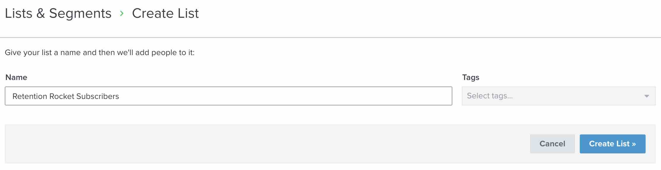 List builder in Klaviyo with list named Retention Rocket subscribers
