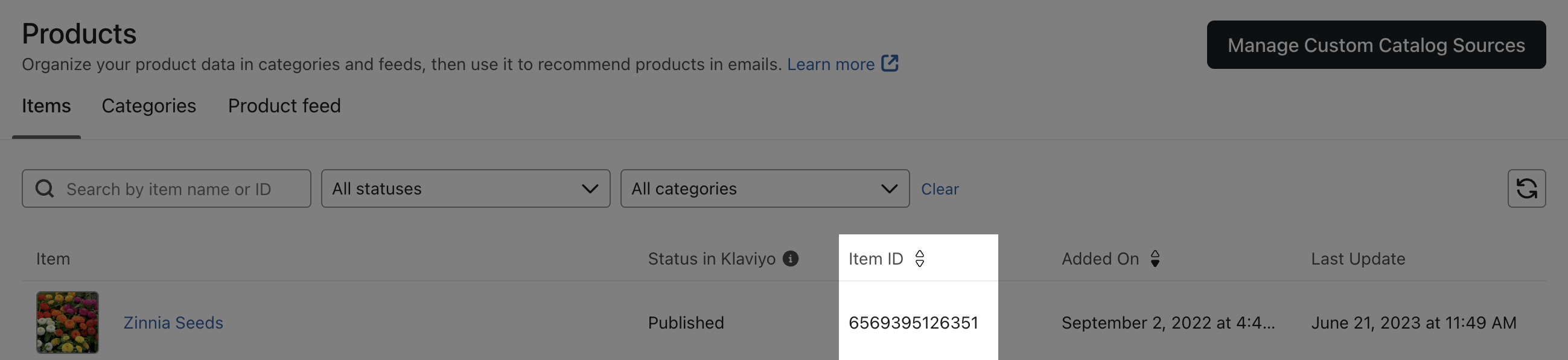 An item ID in Klaviyo