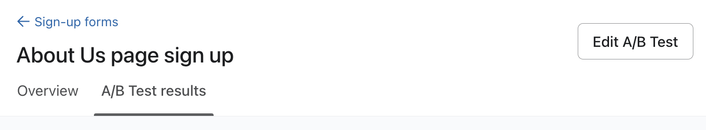 L’onglet Résultats du test A/B sélectionné dans la barre de menus à partir des pages d’analyse d’un formulaire individuel.