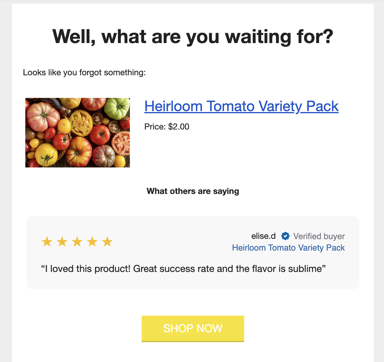 An example review quote block in a browse abandonment flow email