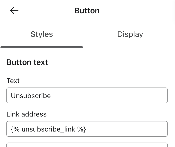 A button block's Link address field