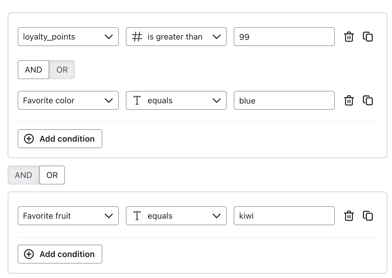 A sample segment condition