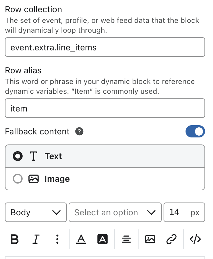 A opção de adicionar conteúdo de fallback