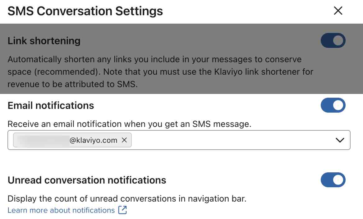 Notifications settings for new conversations