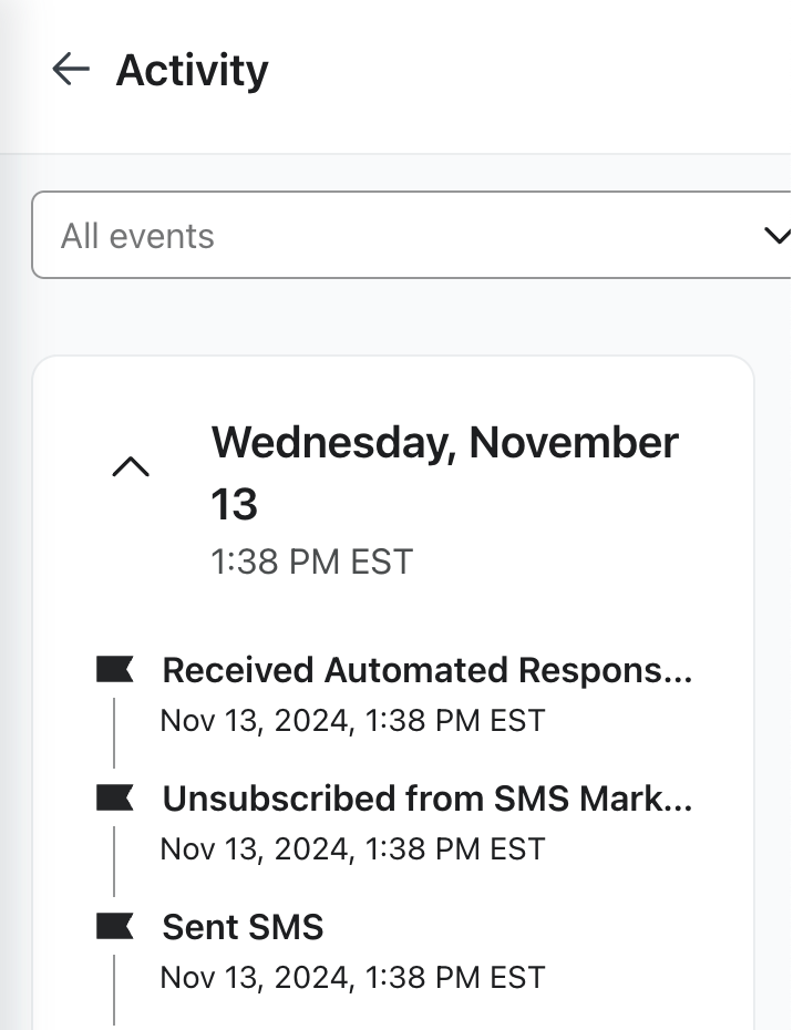 List of recent events for a profile, as shown in the Activity window