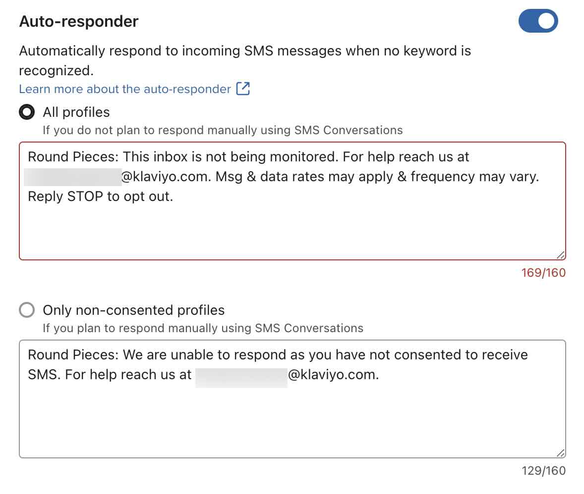 Auto-responder settings from within the Conversations tab