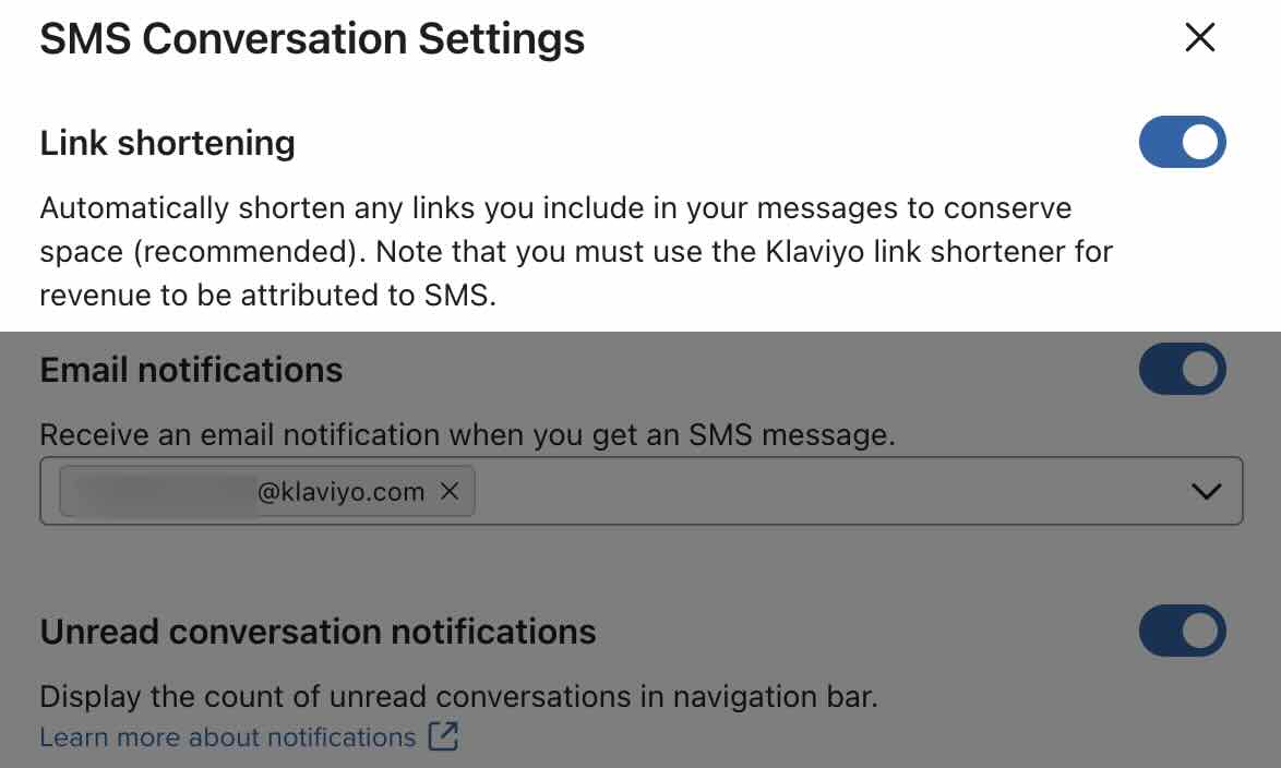 Link shortening settings for Conversations