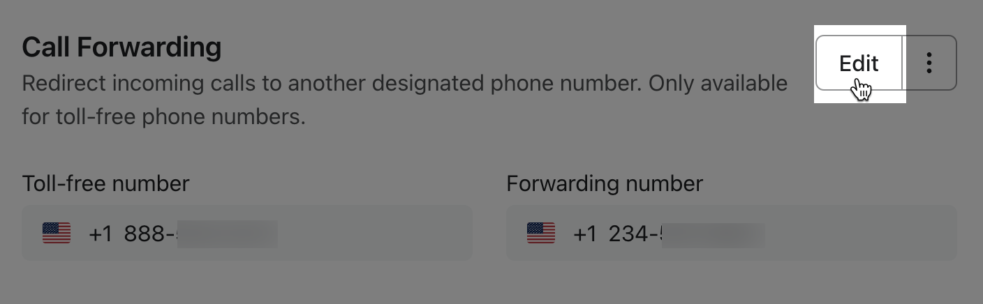 Call forwarding section, highlighting the edit option