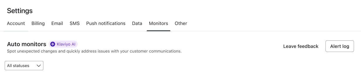 pestaña monitorizar en la página Configuración